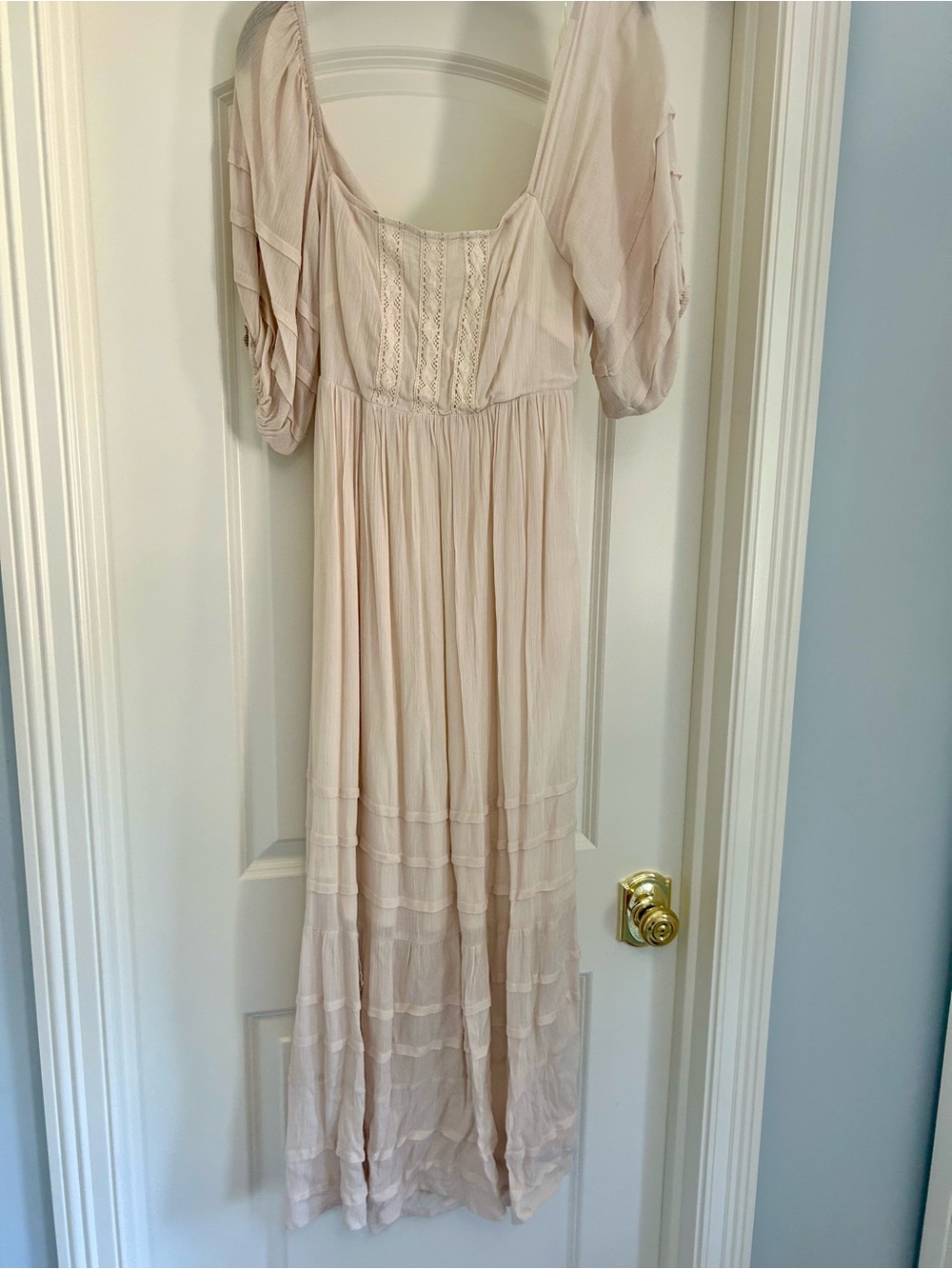Light Cream Boho Lace-Front Maxi Dress